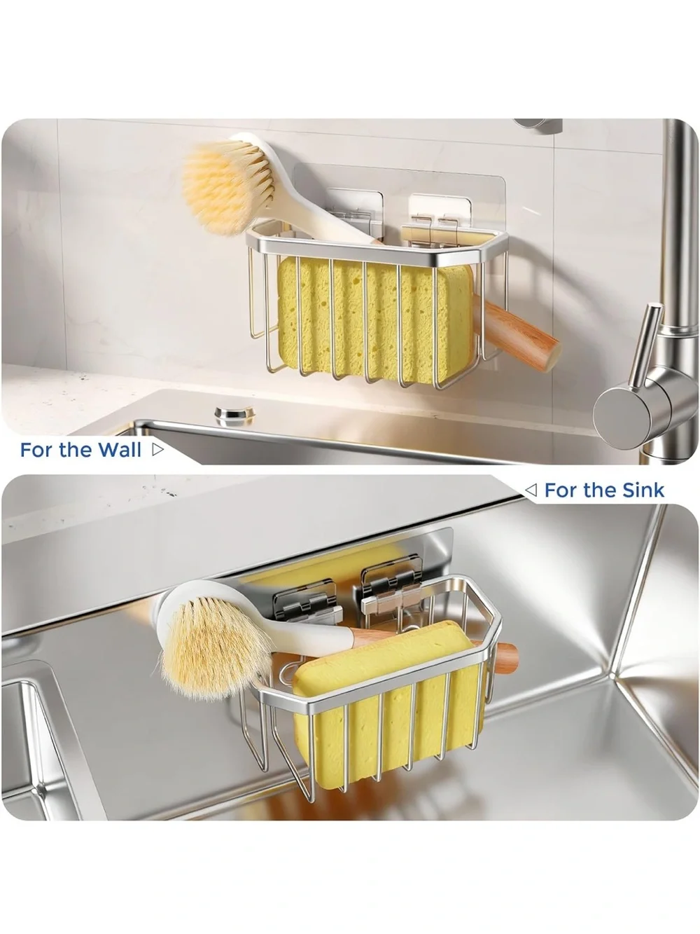 Stainless Steel Sink Caddy with Suction Mount - Silver
